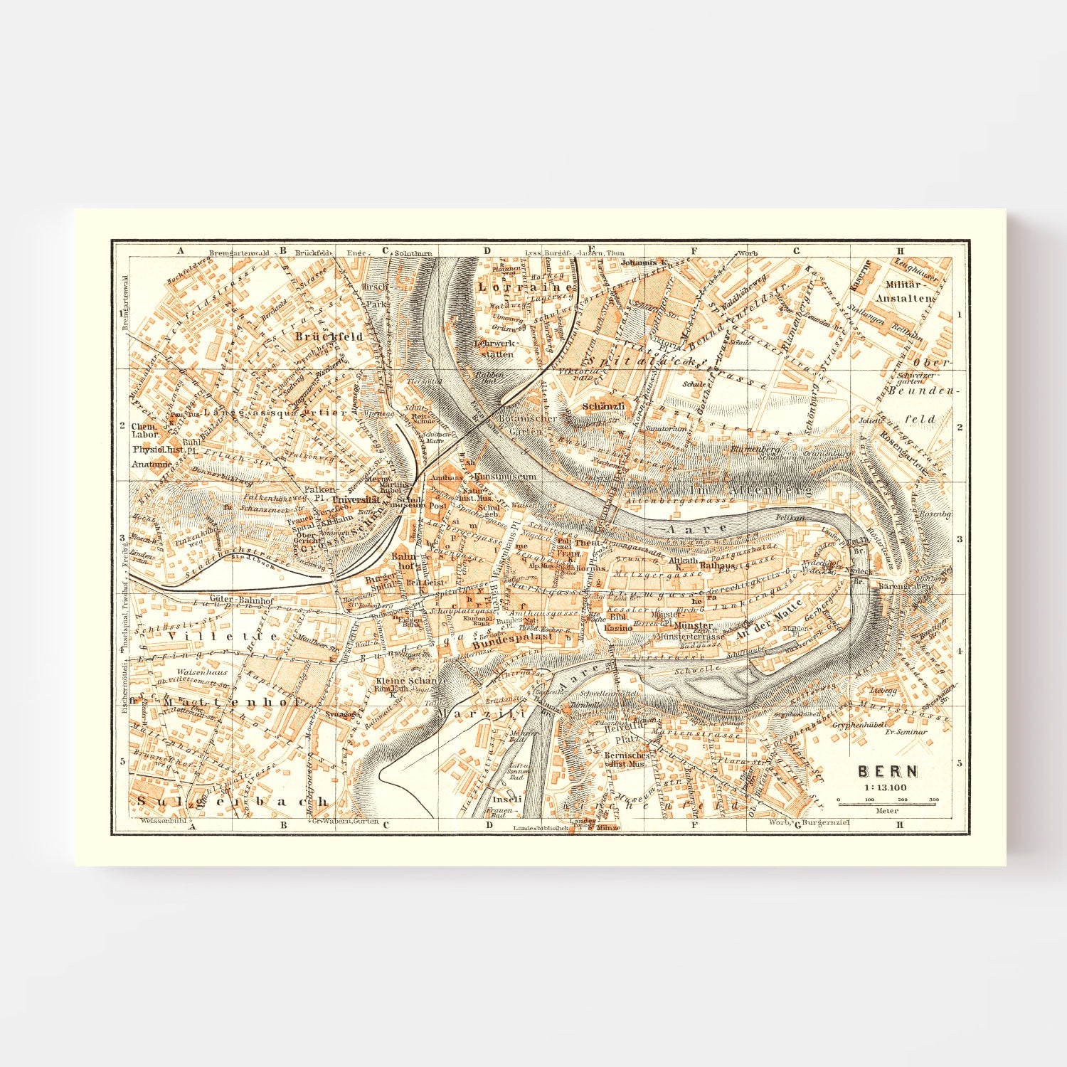 Vintage Map of Bern, Switzerland 1927