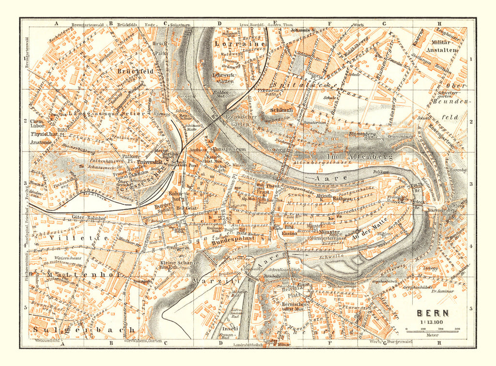 Vintage Map of Bern, Switzerland 1927