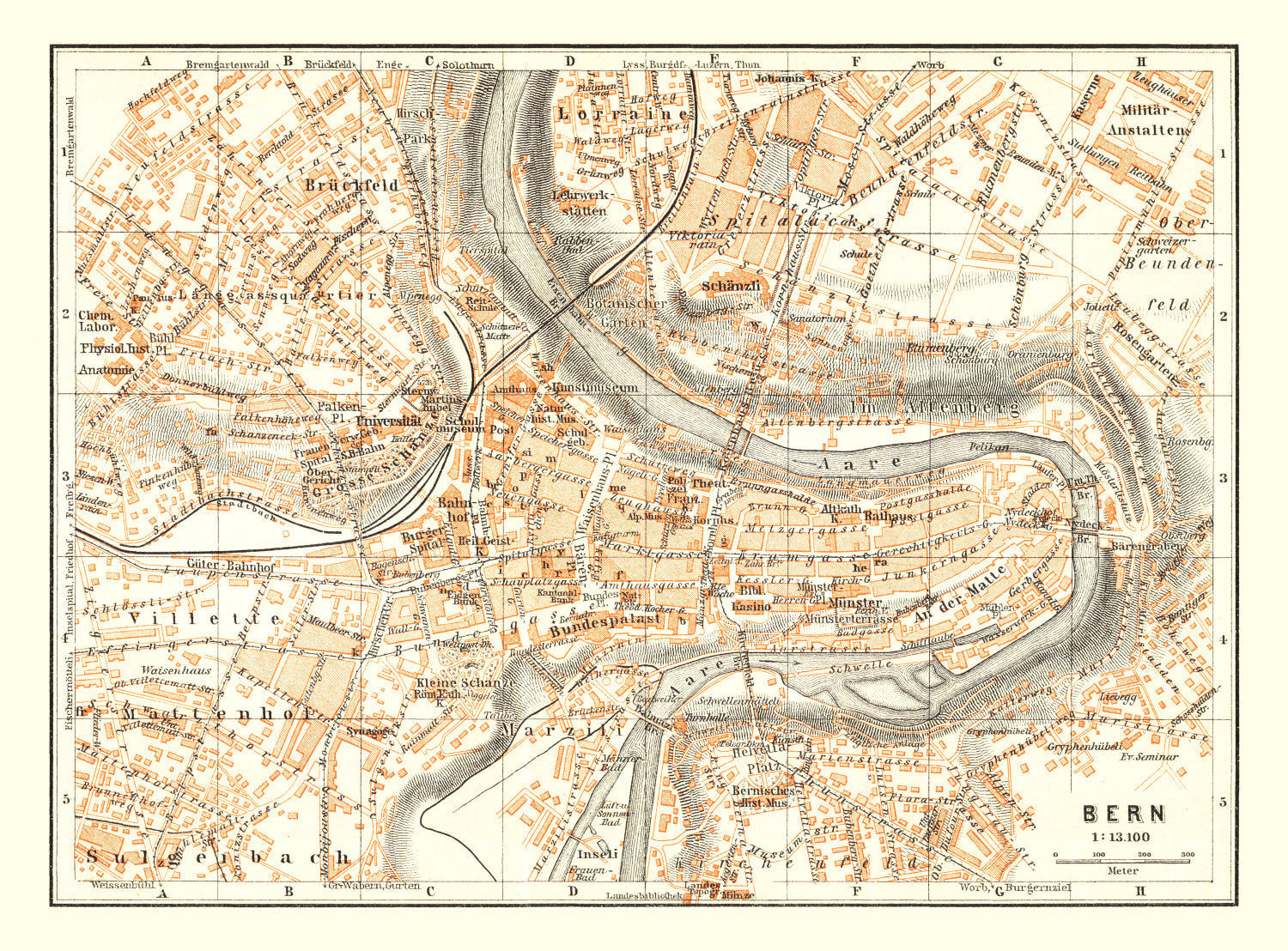 Vintage Map of Bern, Switzerland 1927