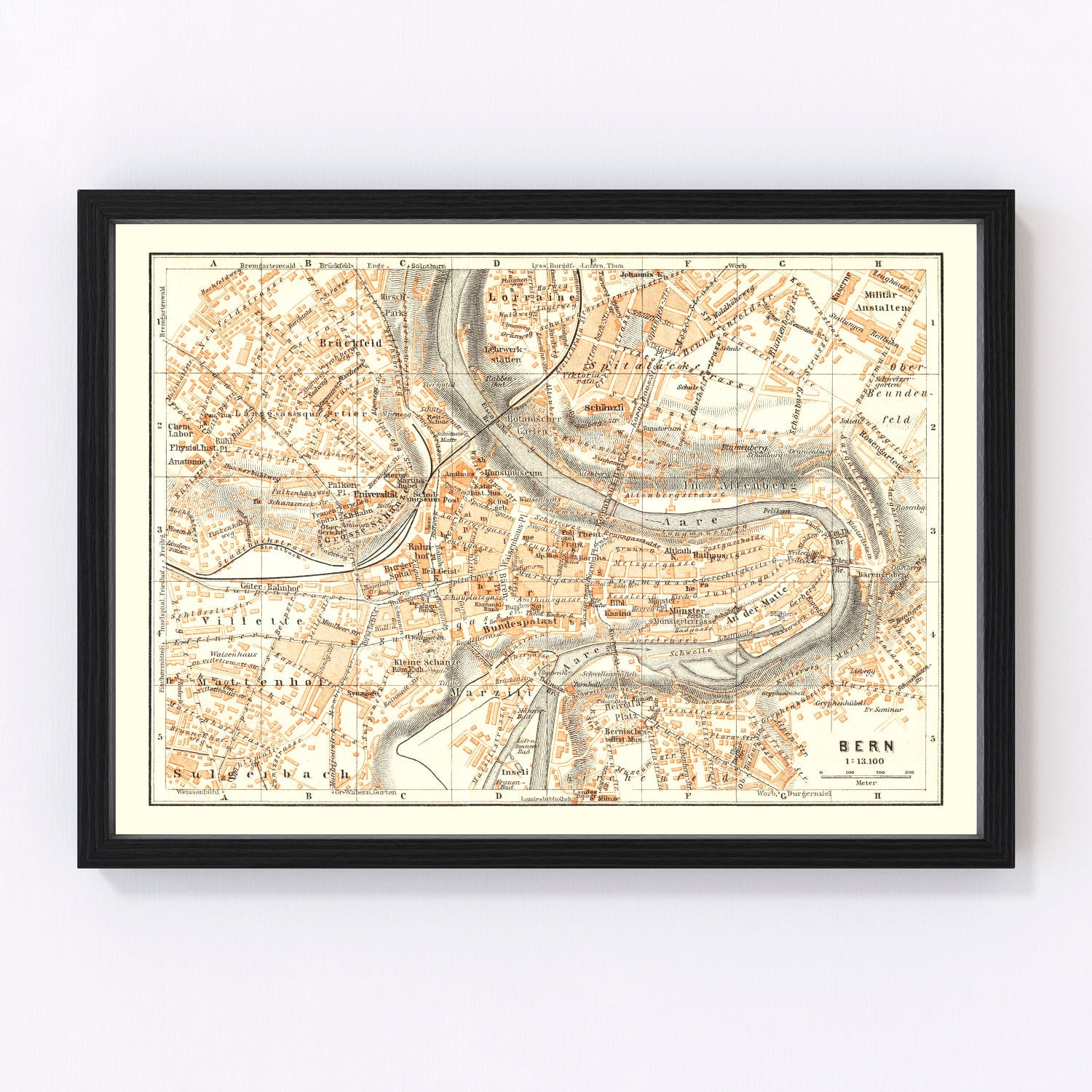 Vintage Map of Bern, Switzerland 1927