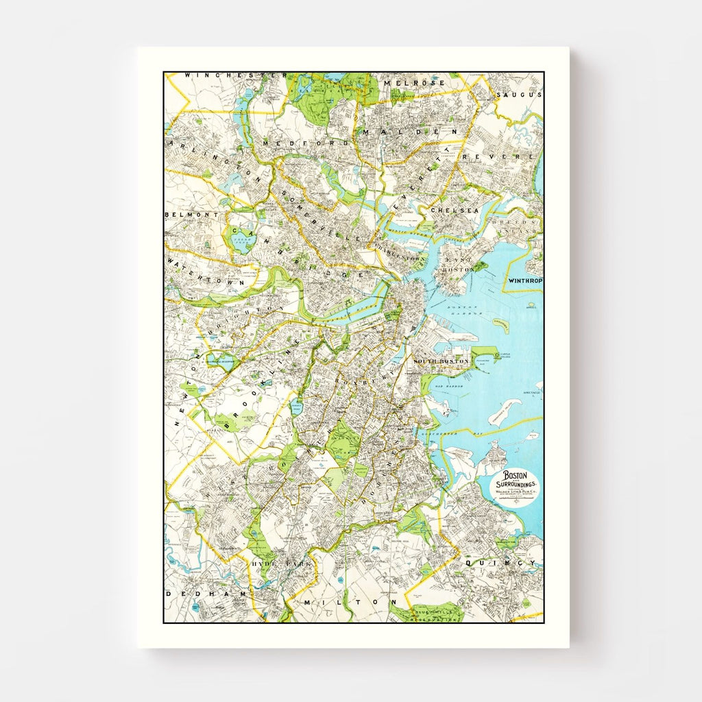 Vintage Map of Boston, Massachusetts 1927