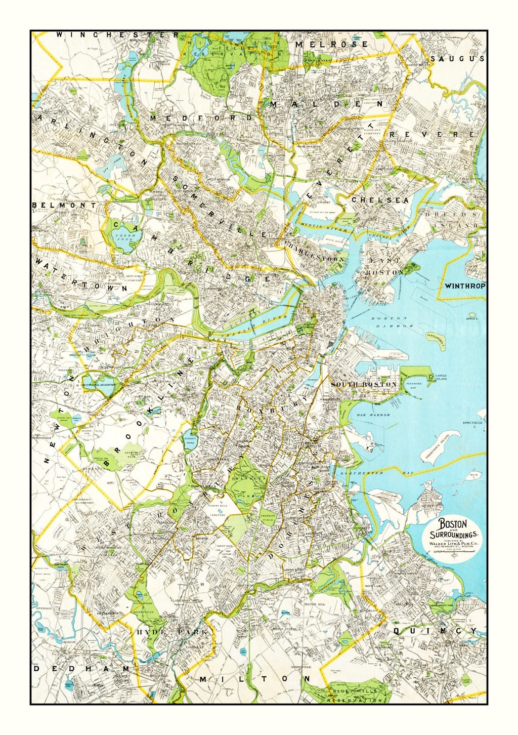 Vintage Map of Boston, Massachusetts 1927