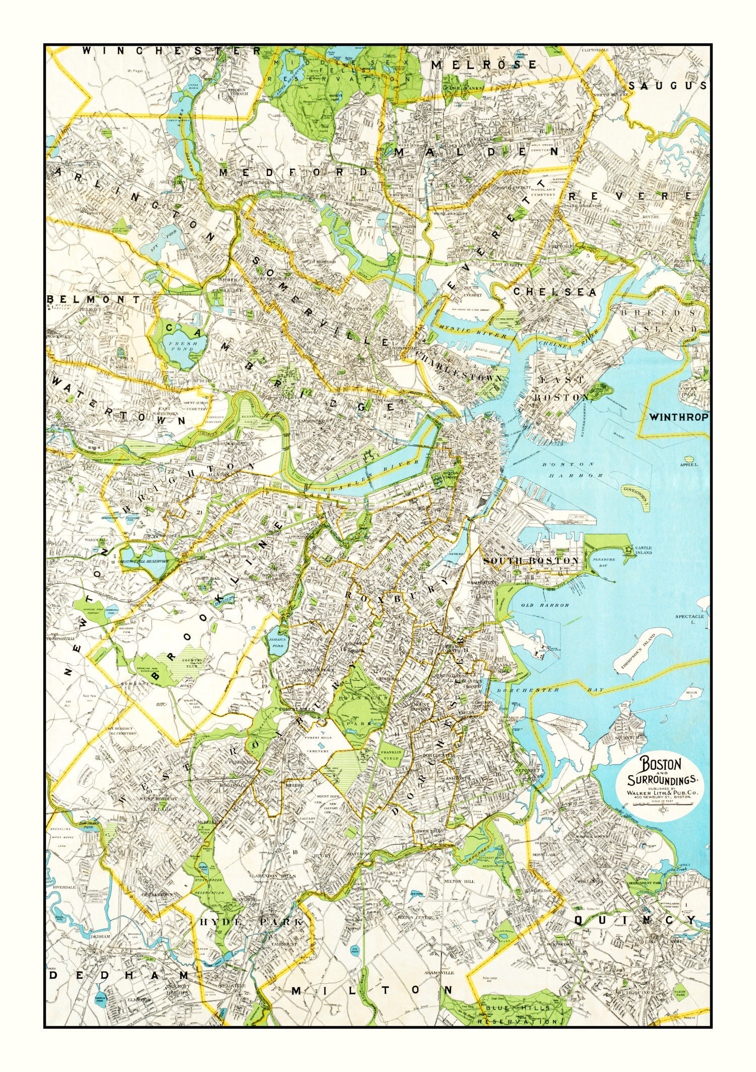 Vintage Map of Boston, Massachusetts 1927