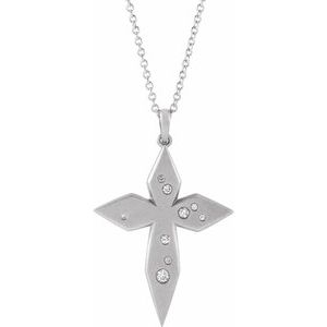 Platinum .08 CTW Natural Diamond Cross 16-18" Necklace