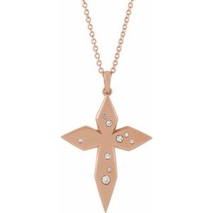 14K Rose Gold .08 CTW Natural Diamond Cross 16-18" Necklace