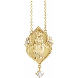 14K Yellow Gold .08 CTW Natural Diamond Miraculous Mary 16" Necklace