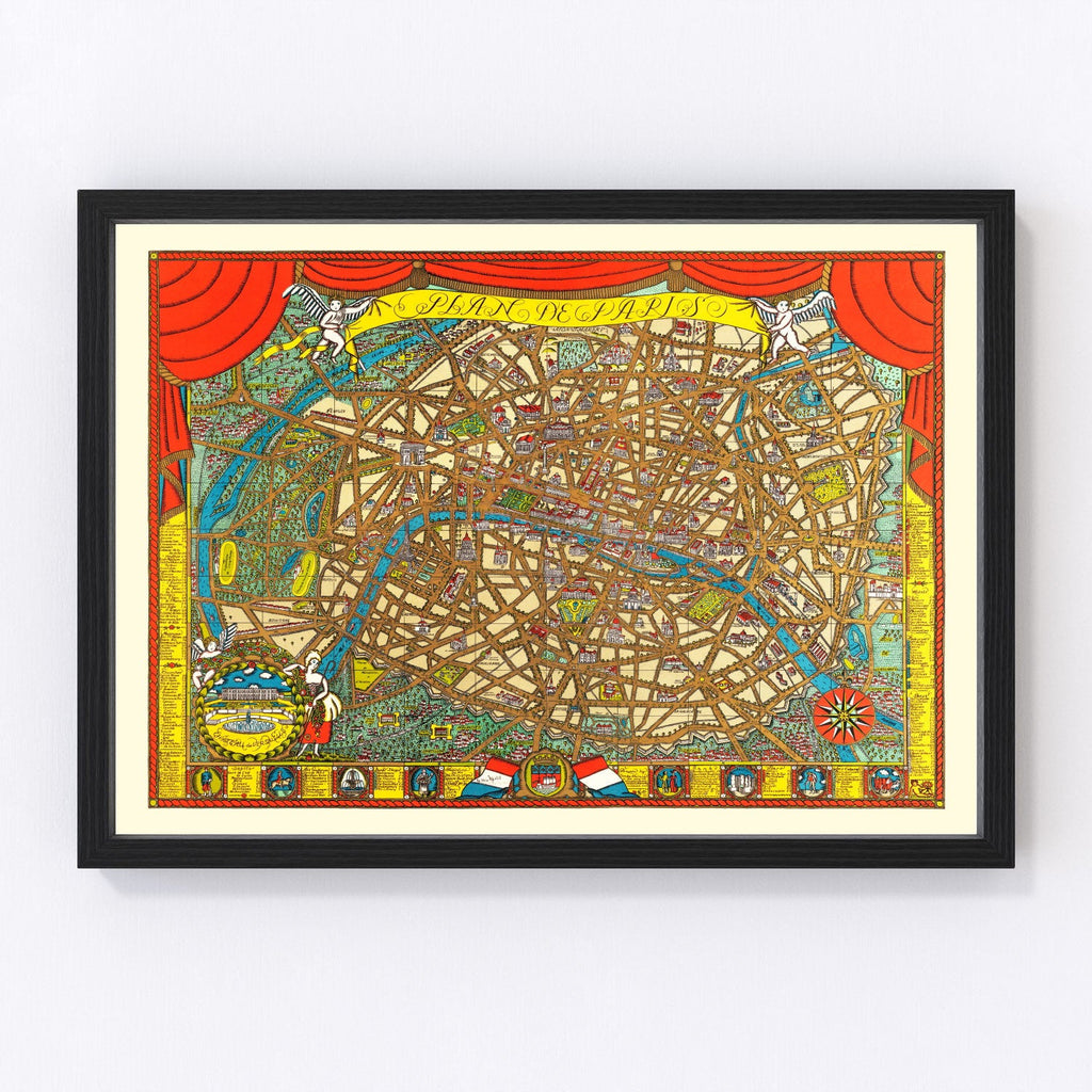 Vintage Map of Paris, France 1927