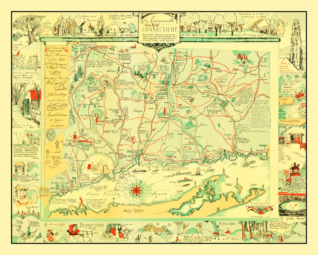 Vintage Map of Connecticut 1926