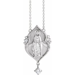 Sterling Silver .08 CTW Natural Diamond Miraculous Mary 16" Necklace