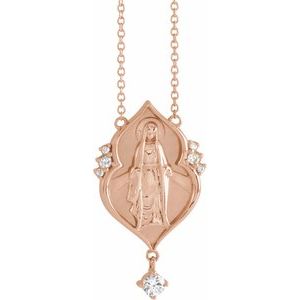 14K Rose Gold .08 CTW Natural Diamond Miraculous Mary 18" Necklace