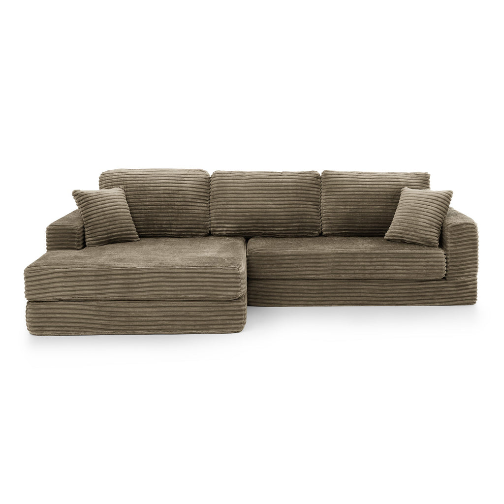 Left sofa seat,L shape Modular Sectional Sofa, Compressed Sectional Sofa Modern Minimalist Style Corduroy Couch,Unfold into a bed, Bedroom, Comfy Compressed Sofa Couch Space-Efficient Design-Brown