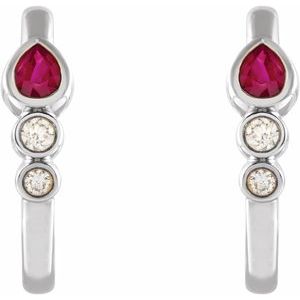 14K White Gold Natural Ruby & 1/10 CTW Natural Diamond Bezel-Set Hoop Earrings – image 2