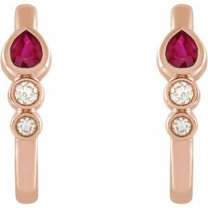14K Rose Gold Natural Ruby & 1/10 CTW Natural Diamond Bezel-Set Hoop Earrings