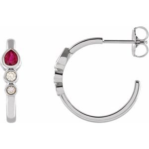 14K White Gold Natural Ruby & 1/10 CTW Natural Diamond Bezel-Set Hoop Earrings