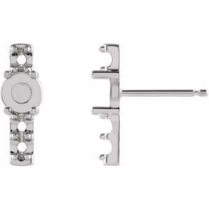 14K White Gold 4 mm Round Cabochon Bar Earring Mounting