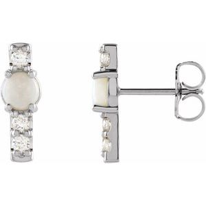 Sterling Silver Natural Ethiopian Opal & 1/5 CTW Natural Diamond Bar Earrings