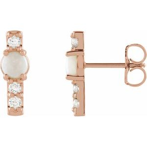 14K Rose Gold Natural Ethiopian Opal & 1/5 CTW Natural Diamond Bar Earrings