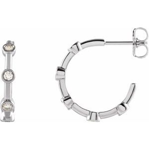 14K White Gold 1/4 CTW Natural Diamond Bezel-Set Hoop Earrings