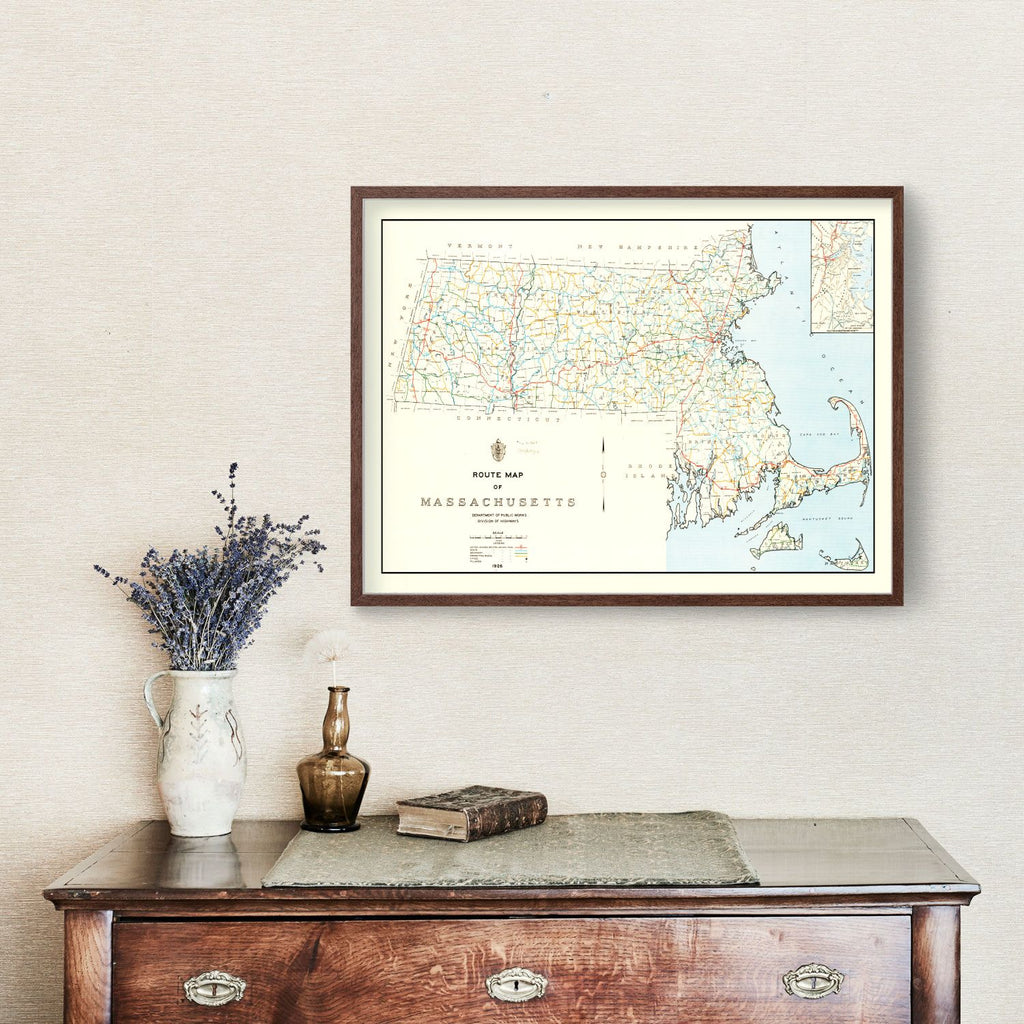 Vintage Map of Massachusetts 1926