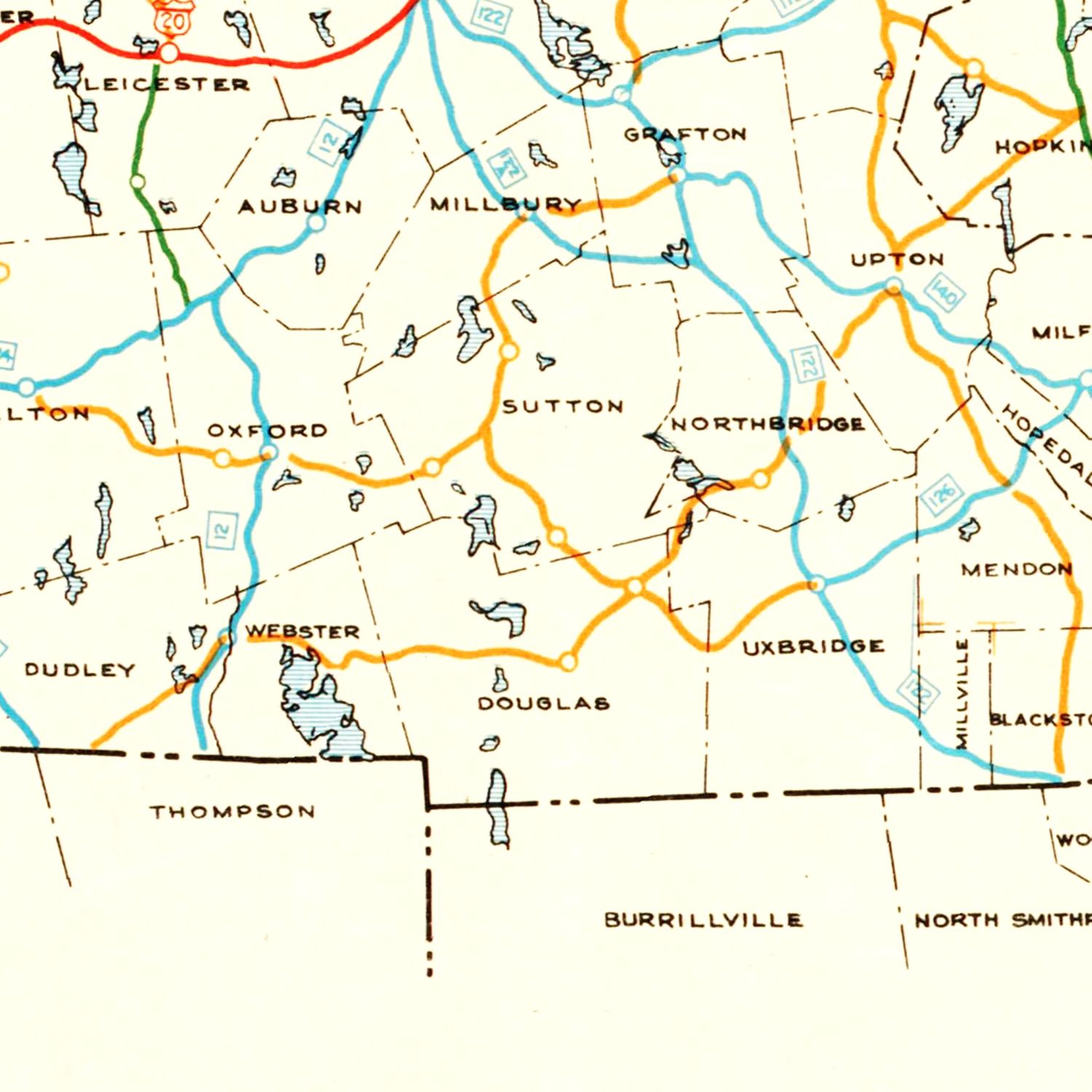Vintage Map of Massachusetts 1926