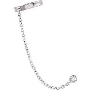Platinum 1/10 CT Natural Diamond Single Ear Cuff with Chain