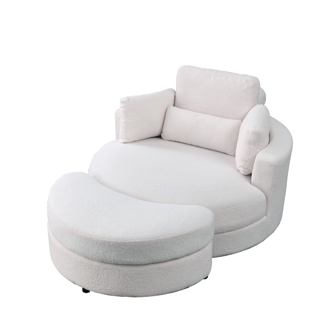 [Video] Welike Swivel Accent Barrel Modern Sofa Lounge Club Big Round Chair with Storage Ottoman TEDDY Fabric for Living Room Hotel with Pillows. *2PCS,Teddy White (Ivory)
