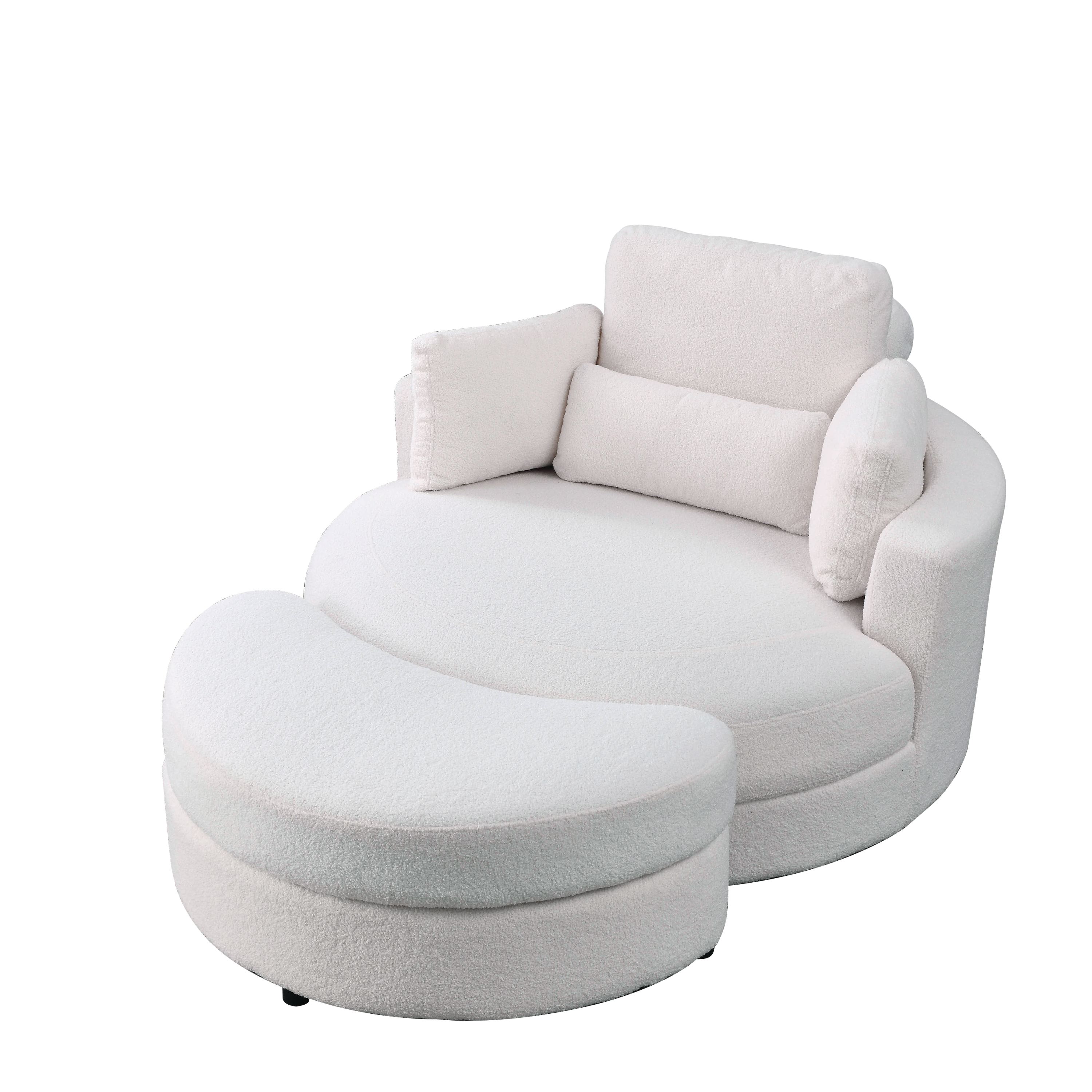 [Video] Welike Swivel Accent Barrel Modern Sofa Lounge Club Big Round Chair with Storage Ottoman TEDDY Fabric for Living Room Hotel with Pillows. *2PCS,Teddy White (Ivory)
