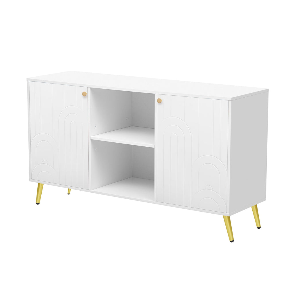 U-Can Modern TV Stand for TVs up to 55 Inches, Entertainment Center Media Console,Adjustable Shelf, Metal Legs, Handles and Anti-tip Device for Living room