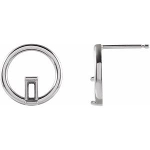 Sterling Silver 4 x 2 mm Straight Baguette Circle Earring Mounting