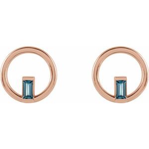 14K Rose Gold Natural London Blue Topaz Circle Earrings – image 2