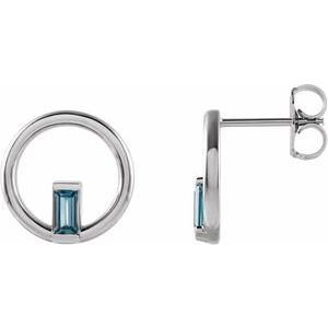 14K White Gold Natural London Blue Topaz Circle Earrings