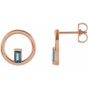 14K Rose Gold Natural London Blue Topaz Circle Earrings
