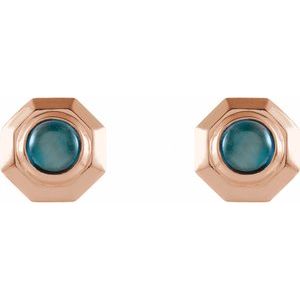 14K Rose Gold Natural London Blue Topaz Geometric Cabochon Earrings – image 2