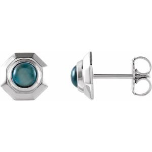 Platinum Natural London Blue Topaz Geometric Cabochon Earrings