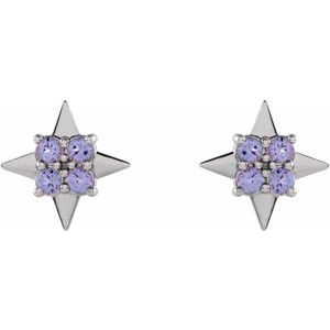 14K White Gold Natural Tanzanite Star Earrings