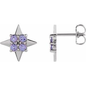 14K White Gold Natural Tanzanite Star Earrings
