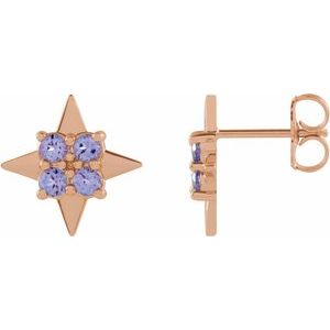 14K Rose Gold Natural Tanzanite Star Earrings