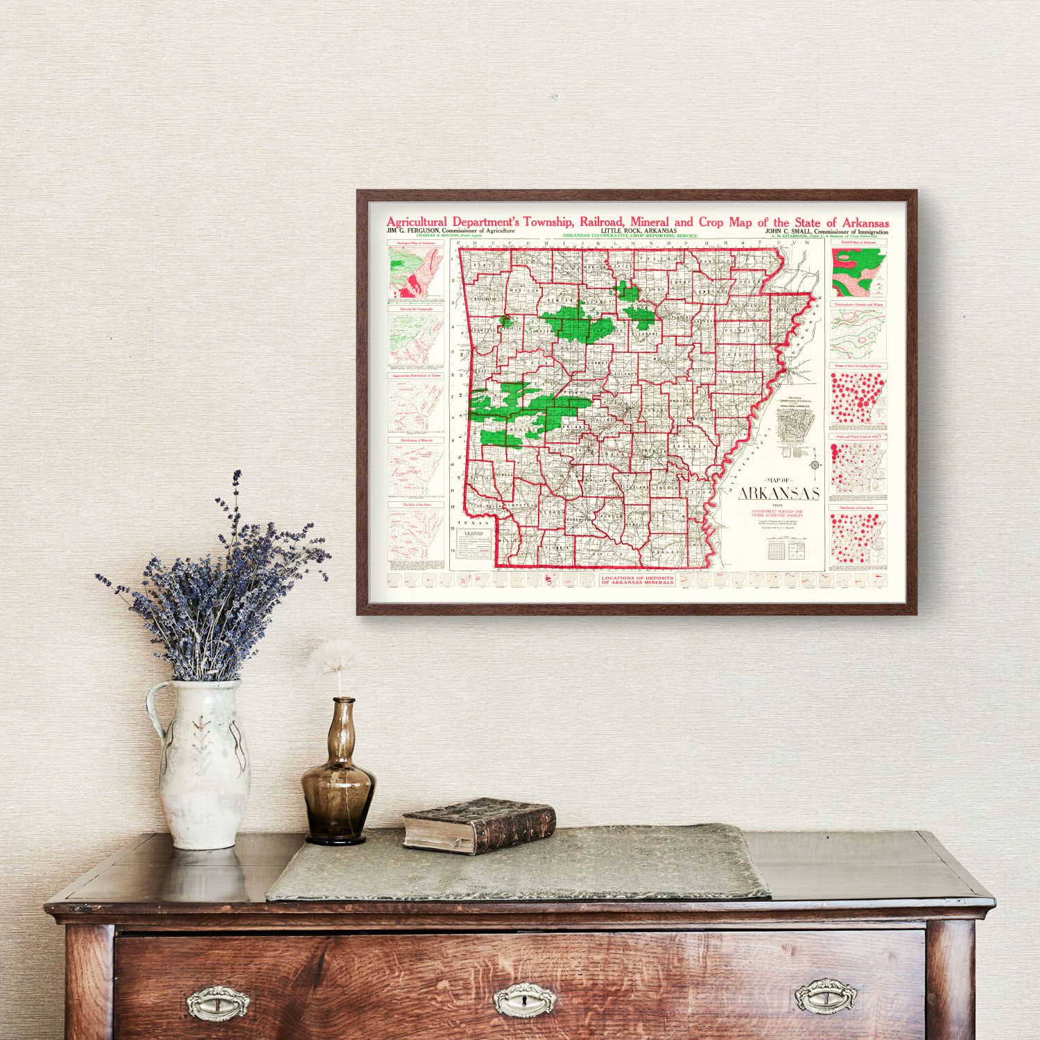 Vintage Map of Arkansas 1919