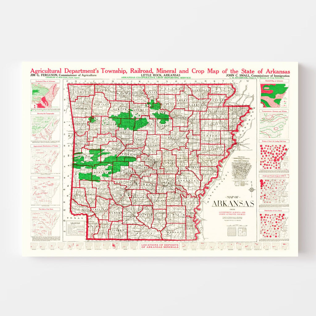 Vintage Map of Arkansas 1919