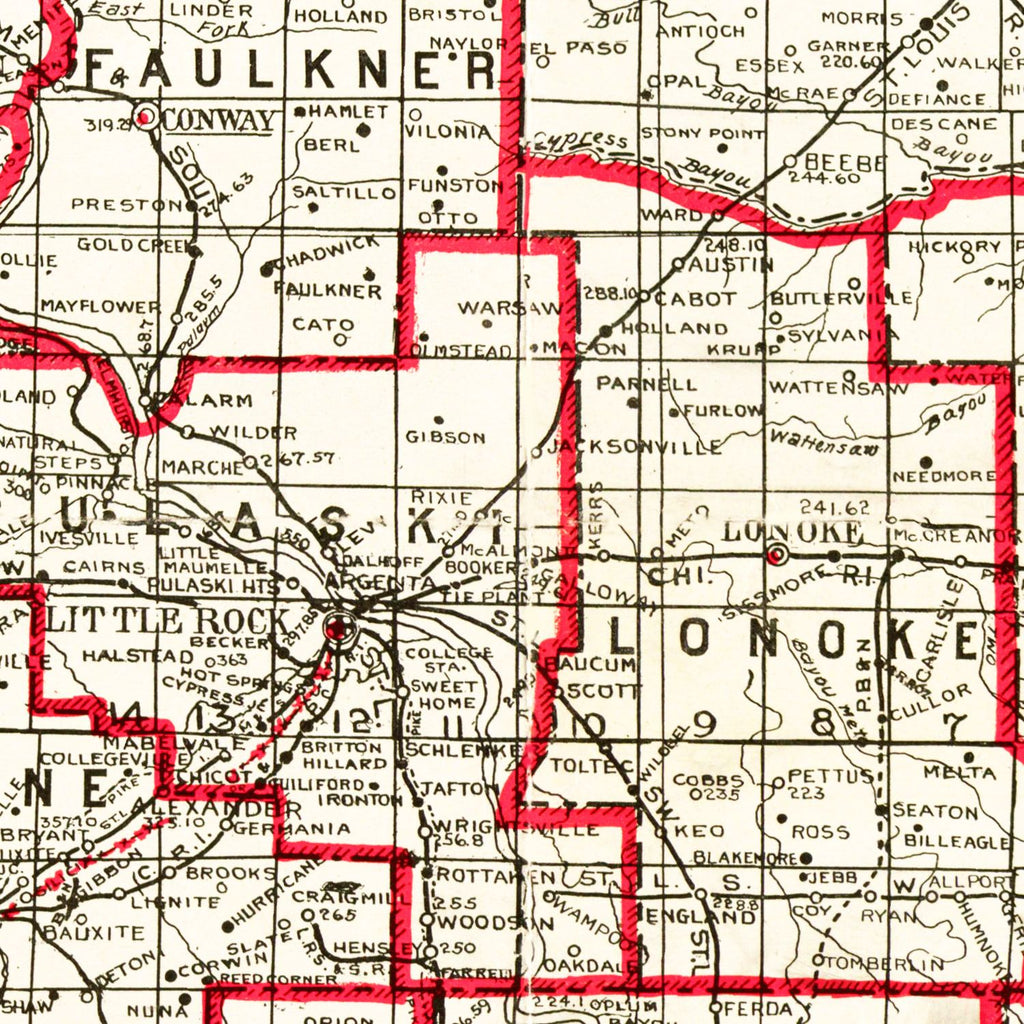 Vintage Map of Arkansas 1919