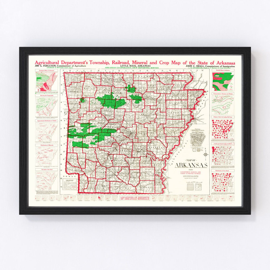 Vintage Map of Arkansas 1919
