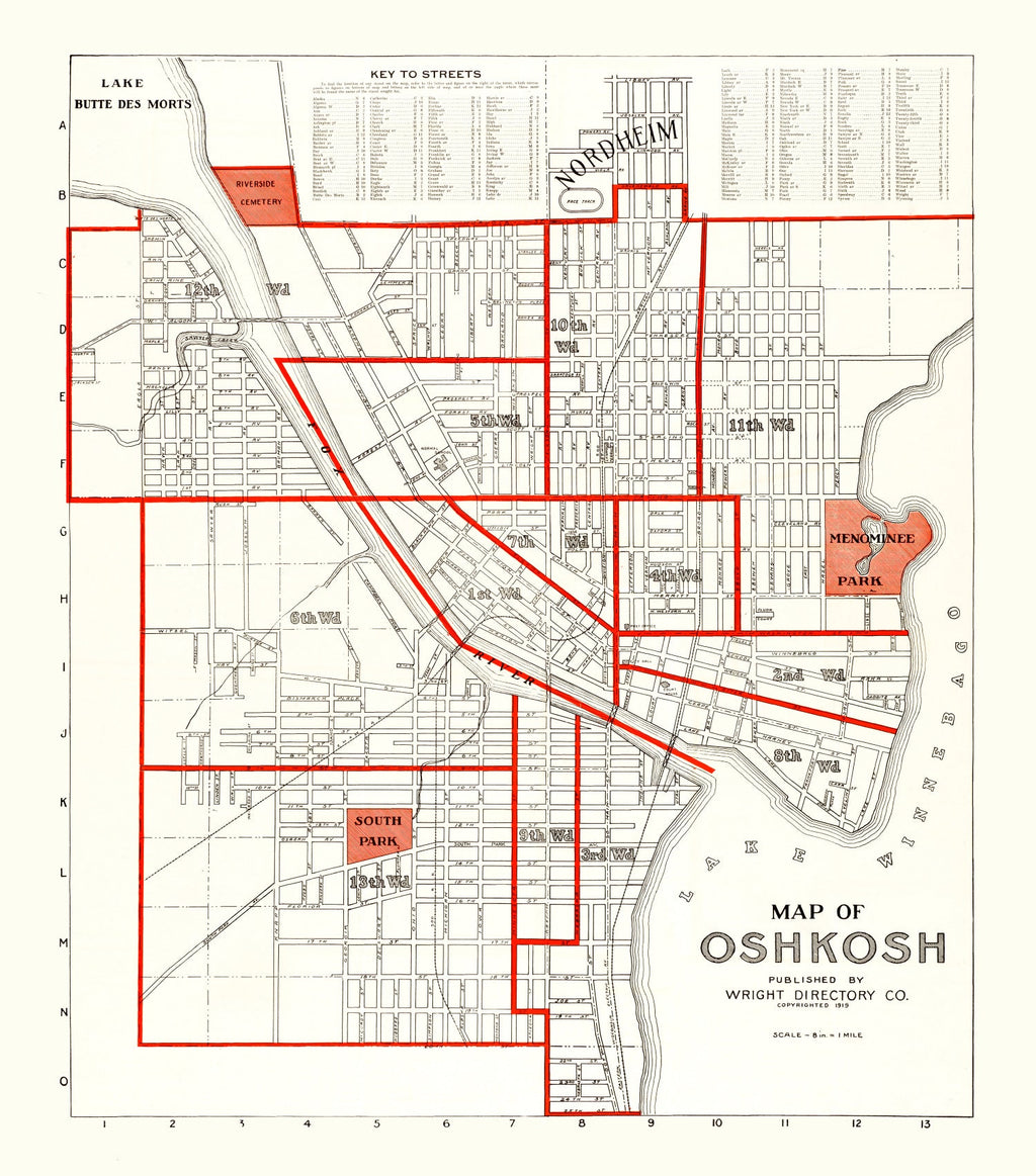 Vintage Map of Oshkosh, Wisconsin 1919