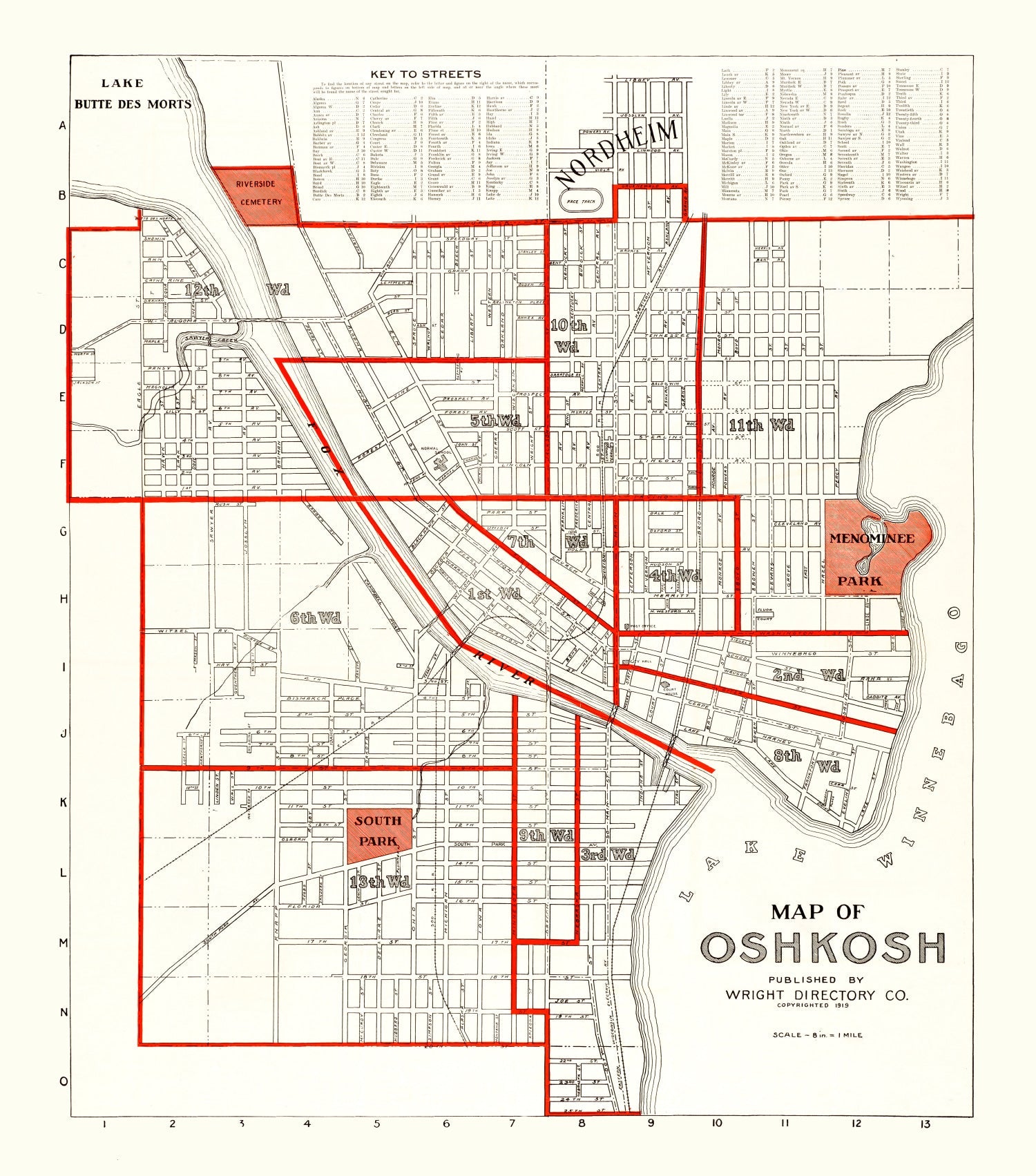 Vintage Map of Oshkosh, Wisconsin 1919