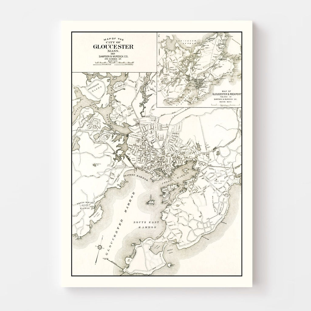 Vintage Map of Gloucester, Massachusetts 1919