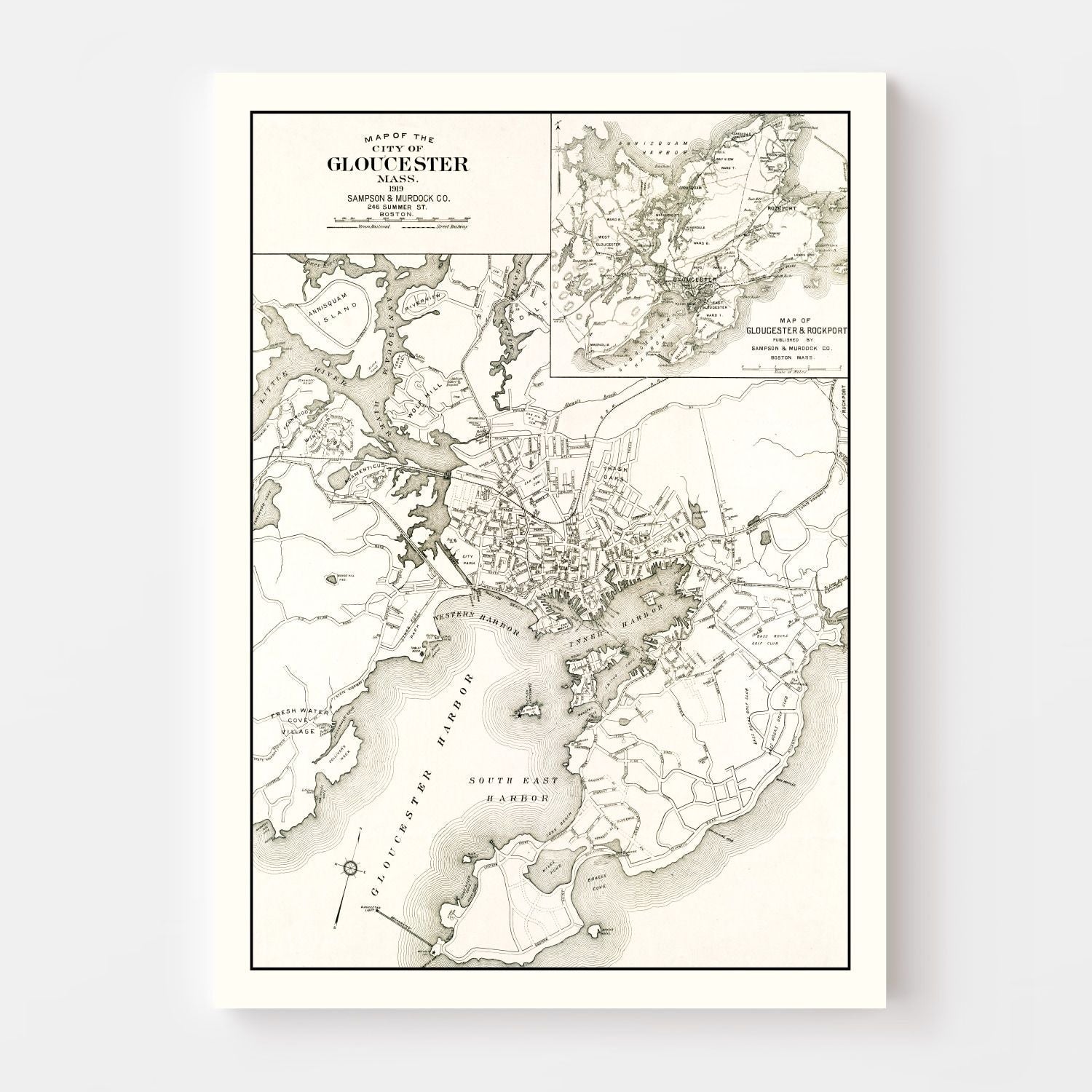 Vintage Map of Gloucester, Massachusetts 1919