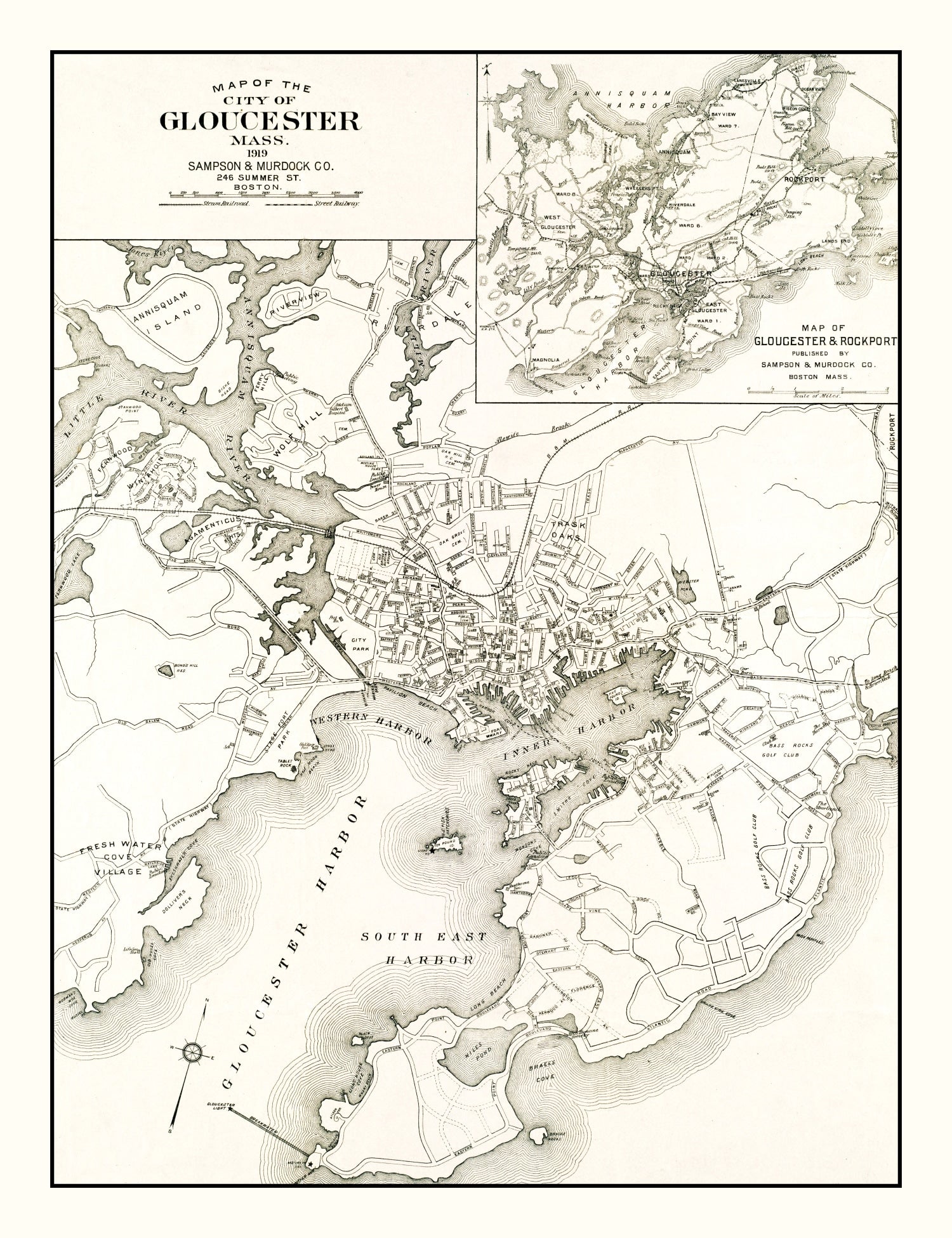 Vintage Map of Gloucester, Massachusetts 1919