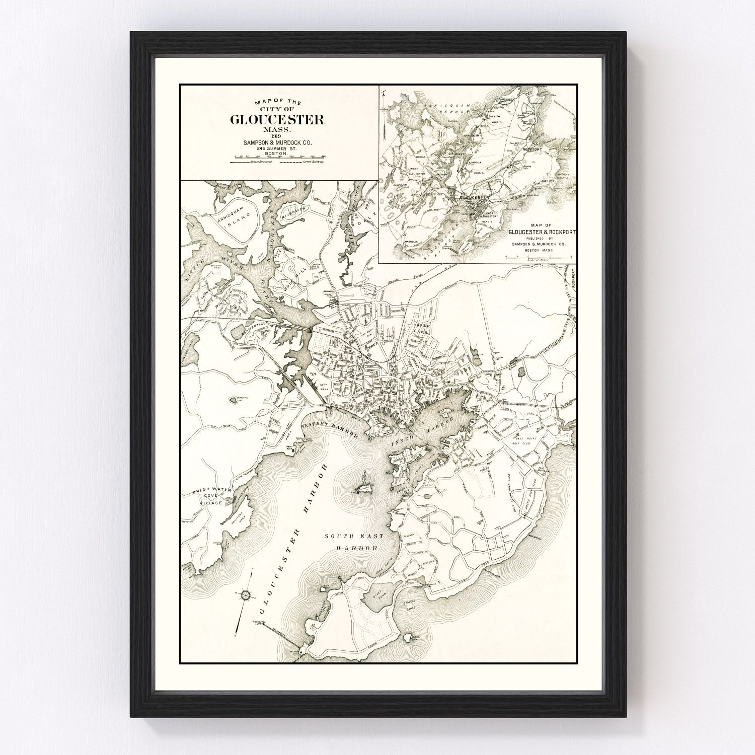 Vintage Map of Gloucester, Massachusetts 1919