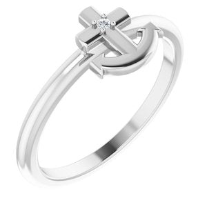 Platinum .01 CT Natural Diamond Cross Anchor Ring