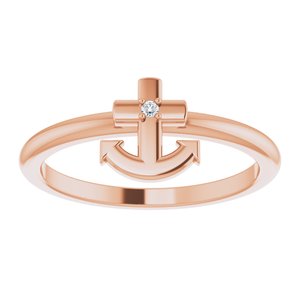 14K Rose Gold .01 CT Natural Diamond Cross Anchor Ring