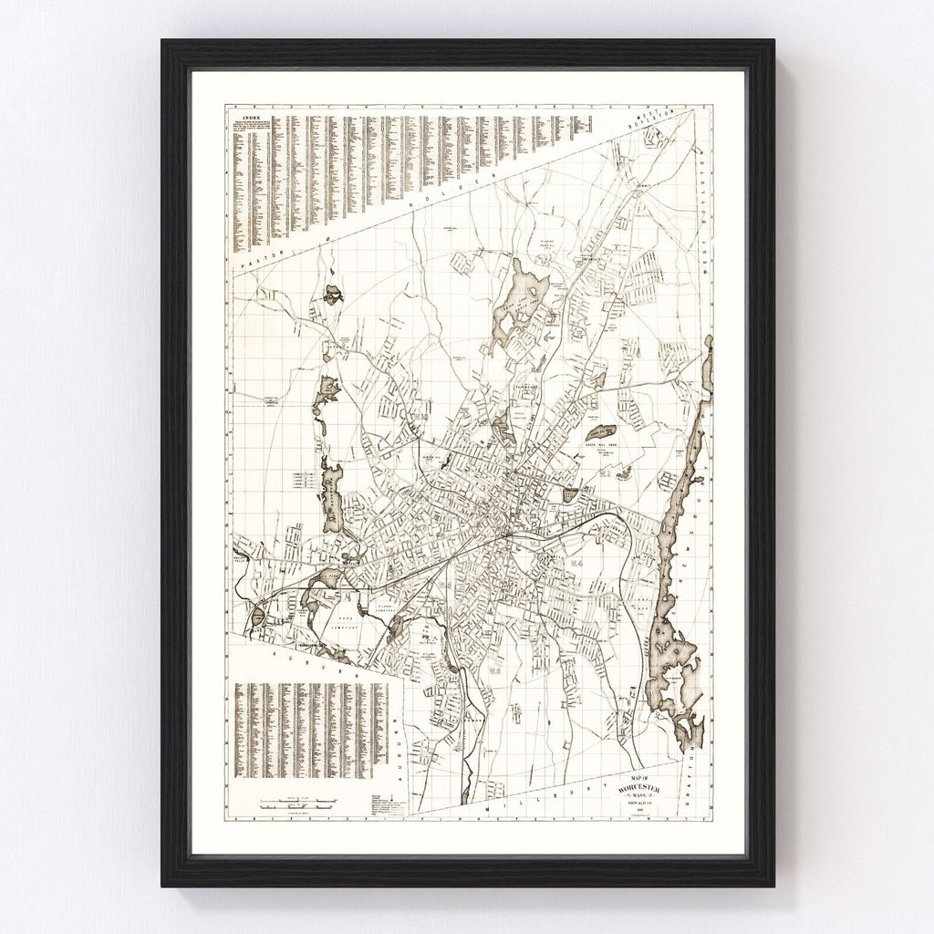 Vintage Map of Worcester, Massachusetts 1919